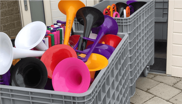 A collection of plastic instruments.